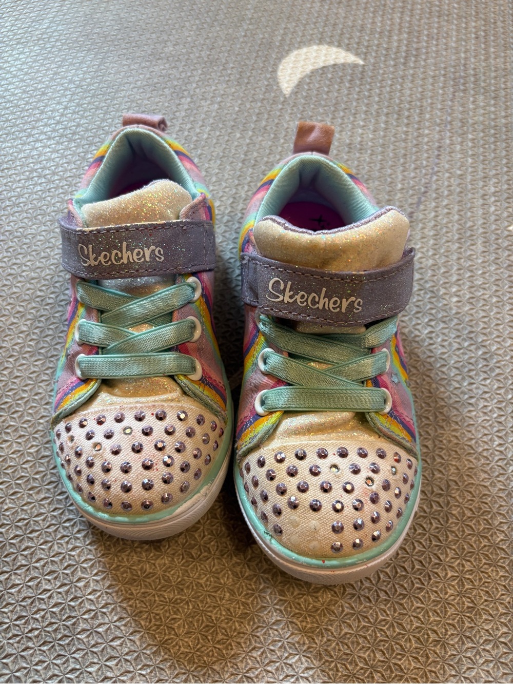 Skechers Girls' Sparkle Rainbow Sneakers in Mint, Lavender & Gold